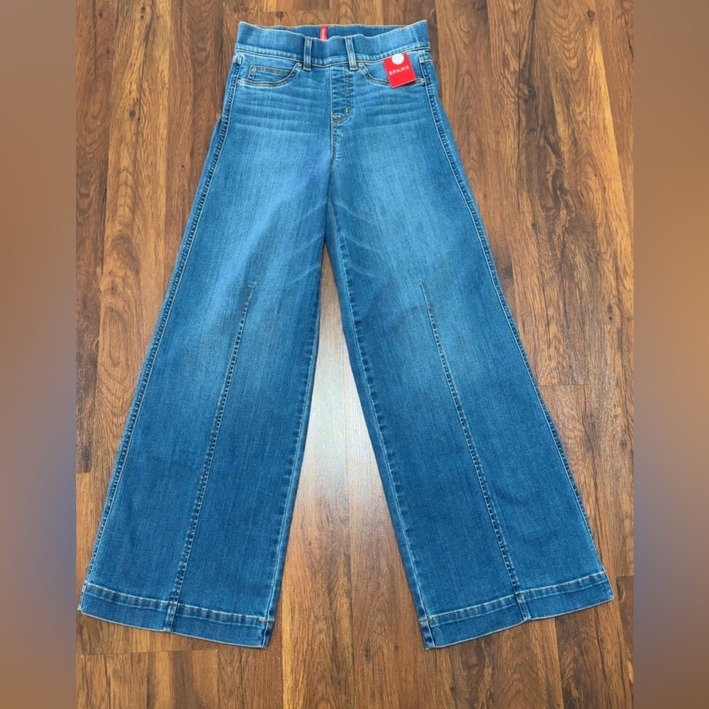 SPANX Seamed Front Wide Leg Jeans In Vintage Índigo Wash - Picture 3 of 15
